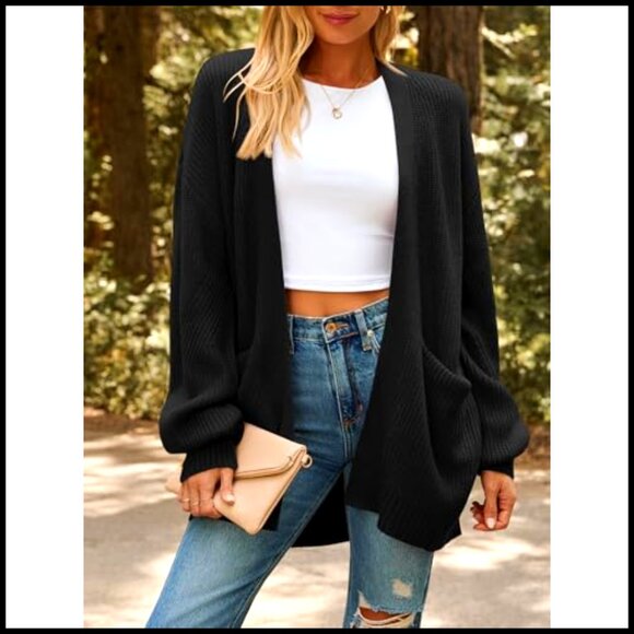 Oversized Knit Cardigan with Pockets, Soft, Slouchy Fit, Cuffed Sleeves - Picture 2 of 7